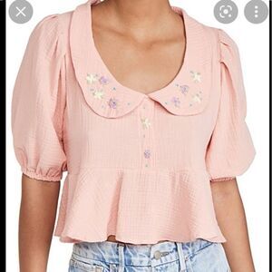 TACH Larina Embroidered Linen Top NWT